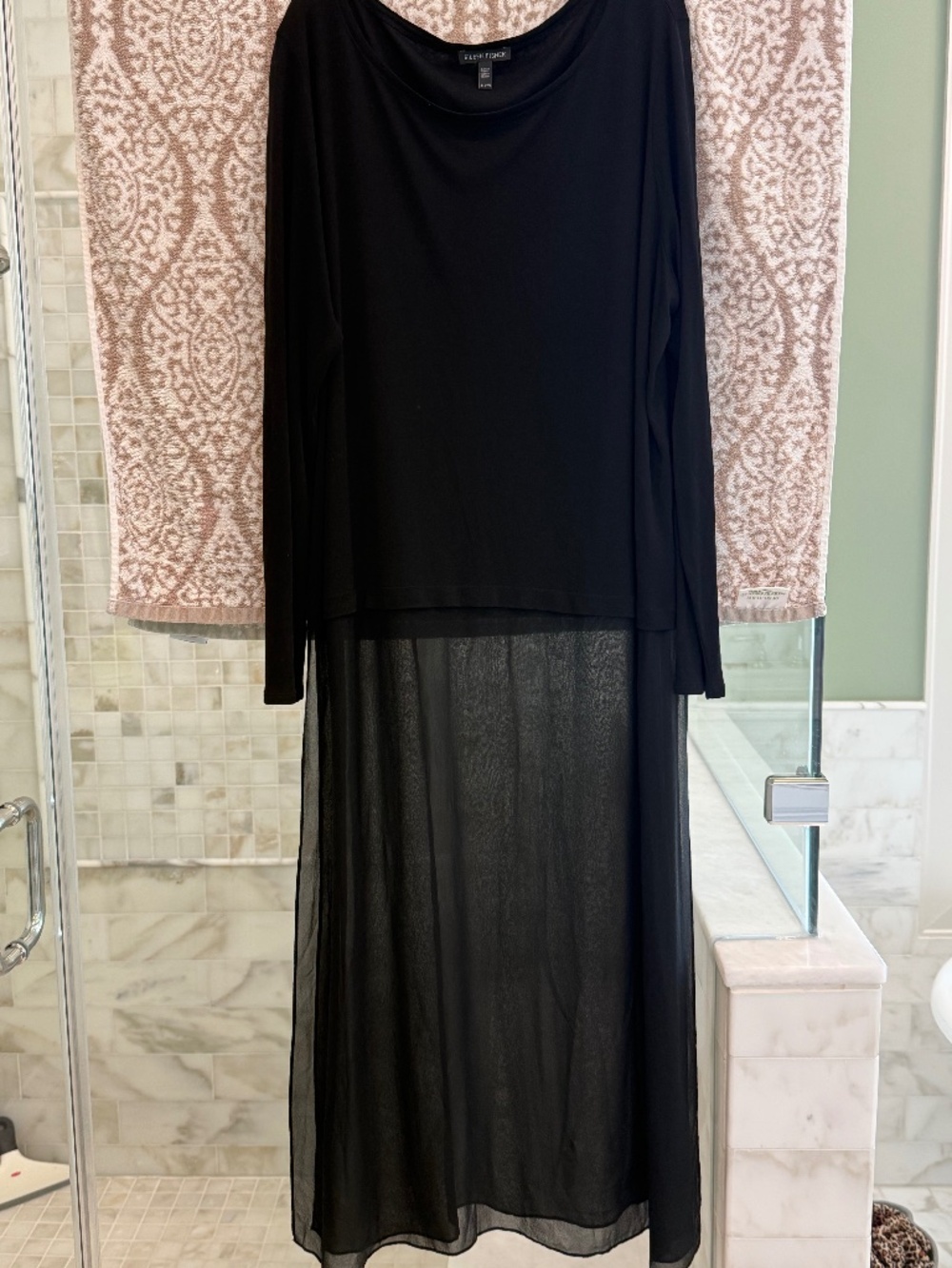 Eileen Fisher XL Black 100% Silk Sheer Layered Long Tunic Top